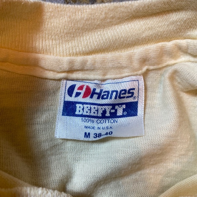 Hanes(ヘインズ)の80s Hanes ヘインズ ポケtシャツ USA製 ライトイエロー M 魚柄 メンズのトップス(Tシャツ/カットソー(半袖/袖なし))の商品写真