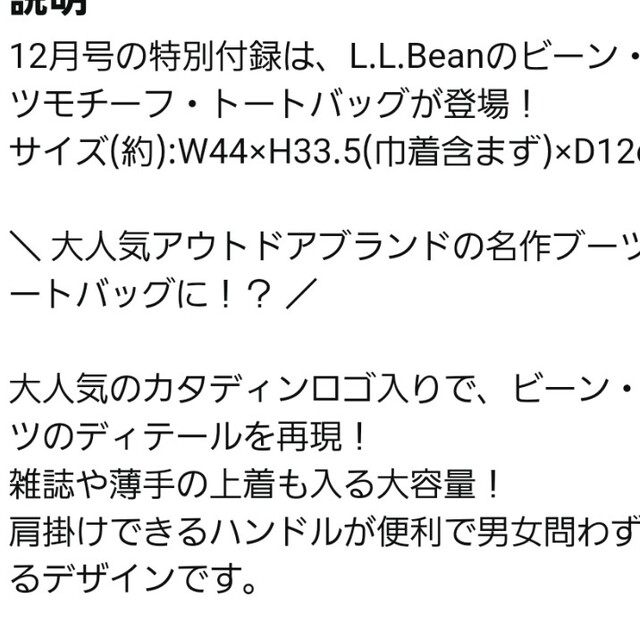 L.L.Bean(エルエルビーン)のモノマックス付録L.L.Beanブーツモチーフトートバック エンタメ/ホビーの雑誌(ファッション)の商品写真