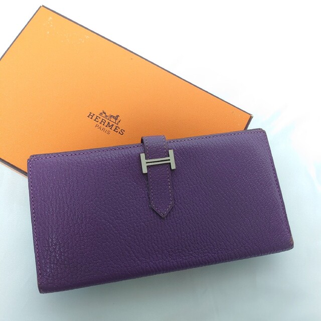 美品 HERMES 長財布 ベアン シェーブル スフレ シルバー金具 - www