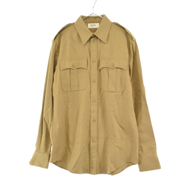 CELINE セリーヌ 20SS Military Shirt Lightweight Cotton Twill ミリタリーロングスリーブシャツ ベージュ