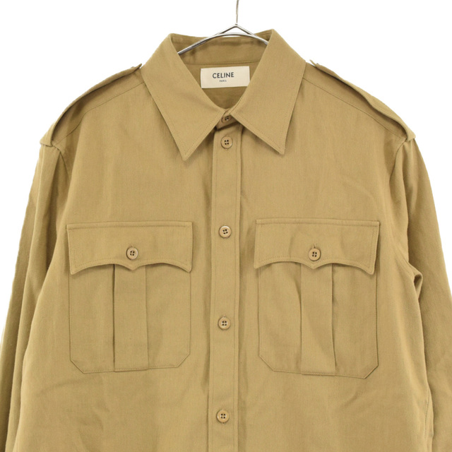 CELINE セリーヌ 20SS Military Shirt Lightweight Cotton Twill ミリタリーロングスリーブシャツ ベージュ