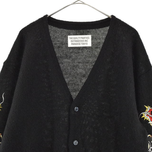 WACKO MARIA(ワコマリア)のWACKO MARIA ワコマリア 20AW ×TIM LEHI MOHAIR CARDIGAN ティムリーハイコラボ 袖ドラゴン刺繍モヘアカーディガン ブラック メンズのトップス(カーディガン)の商品写真