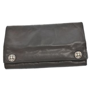 クロムハーツ(Chrome Hearts)のCHROME HEARTS クロムハーツ グリーシー クロスボタン レザー ロングウォレット 長財布 ブラック(長財布)