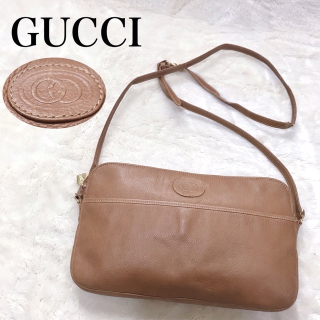 Gucci - GUCCI ショルダーバッグ ブラウン インター ロッキング レザー