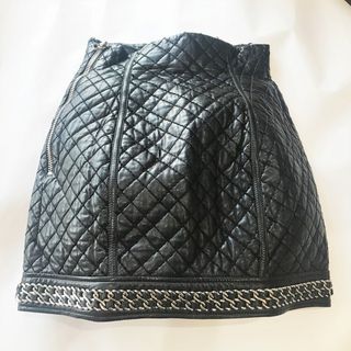 バルマン(BALMAIN)の[USED/中古]BALMAIN バルマン スカート ミニスカート レザー×チェーン キルティング マトラッセ柄スカート 36 ブラック レーヨン コットン シルバー金具 中古 ai-tdc-003044(その他)