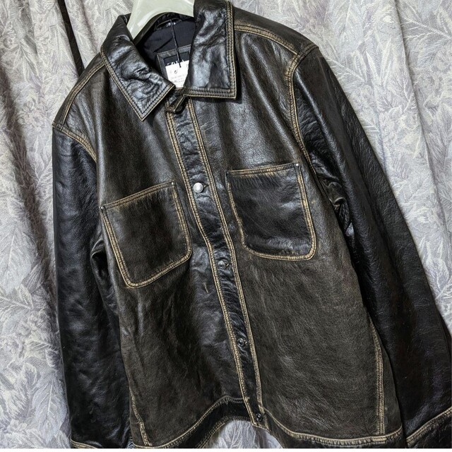 ZARAビンテージ加工レザーシャツジャケット