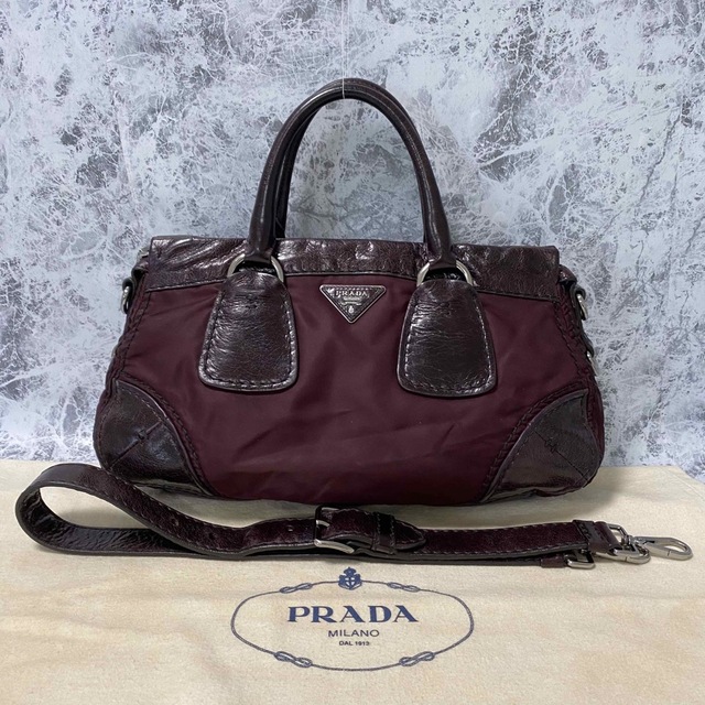 PRADA(プラダ)のプラダ 2WAY ハンドバッグ ショルダーバッグ テスートナイロン パープル レディースのバッグ(ショルダーバッグ)の商品写真