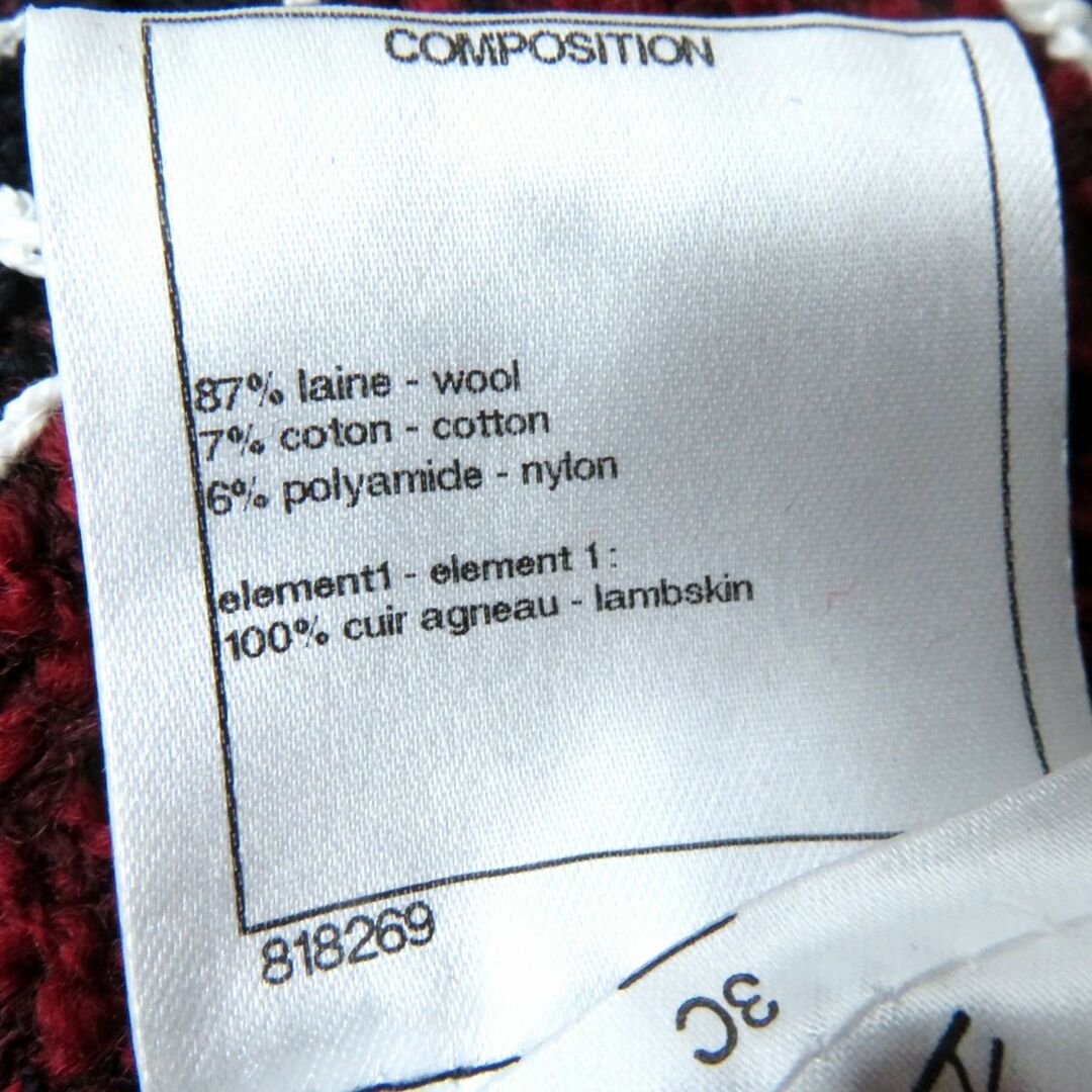 極美品◎正規品 フランス製 CHANEL シャネル P52680 ココマーク・レザーリボン付き ツイード ラップスカート／巻きスカート 赤×黒×白 38　m11-st30323-452 8