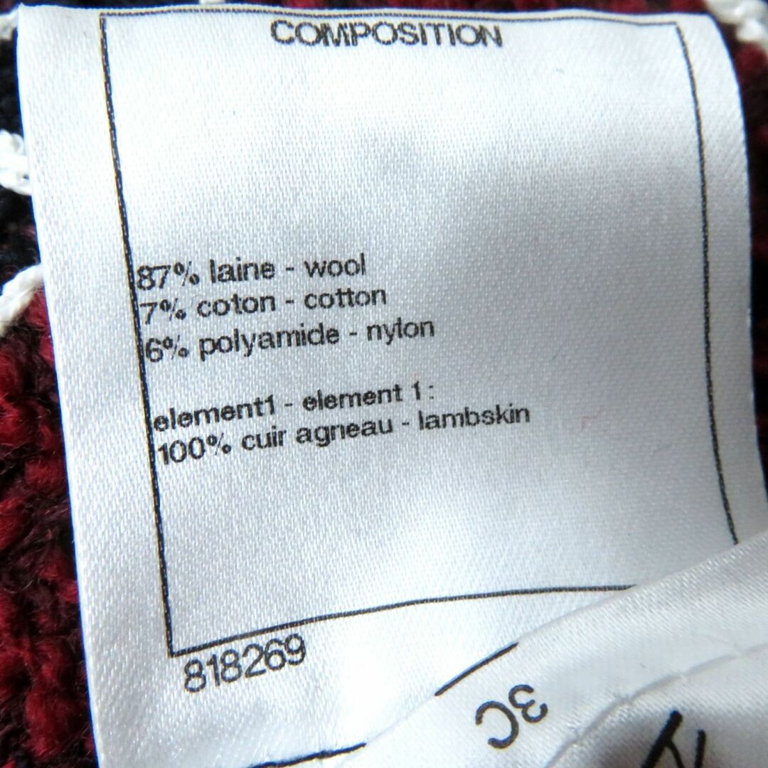 極美品◎正規品 フランス製 CHANEL シャネル P52680 ココマーク・レザーリボン付き ツイード ラップスカート/巻きスカート 赤×黒×白 38 m11-st30323-452