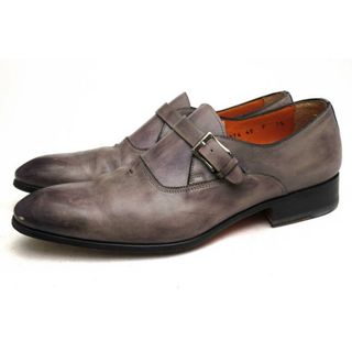 サントーニ／Santoni シューズ ビジネスシューズ 靴 ビジネス メンズ 男性 男性用レザー 革 本革 グレー 灰色 12374 パティーヌ加工  モンクストラップ プレーントゥ レザーソール