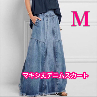 マキシ丈　デニムスカート　Aライン　ゆったり　大きめ　体型カバー　Ｍサイズ(ロングスカート)
