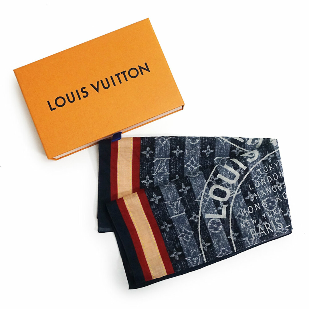 LOUIS VUITTON ルイ ヴィトン モノグラム デニム柄 TRUNKSBAGS スカーフ バンダナ コットン100％ ネイビー レッド  ベージュ 箱付 LOUIS VUITTON（新品・未使用品）の通販 by ブランドシティ｜ルイヴィトンならラクマ