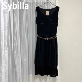 シビラ(Sybilla)のSybilla シビラ　ロングワンピース　ベルト付き　ノースリーブ　プリーツ(ロングワンピース/マキシワンピース)