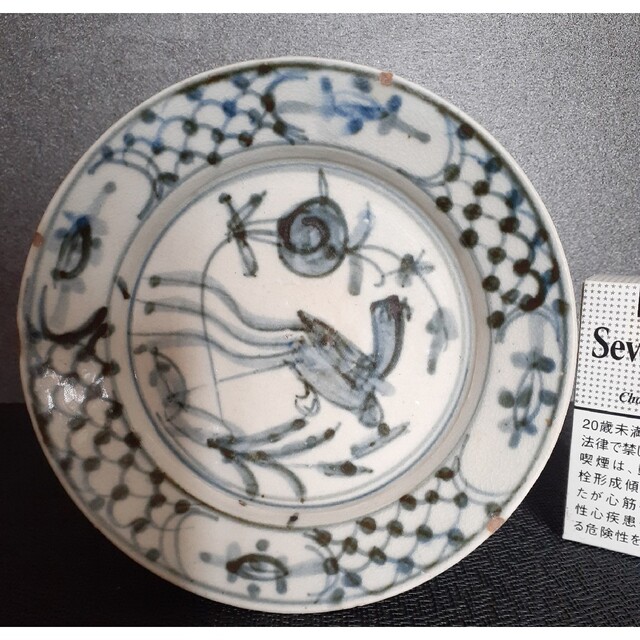中国古美術 中国古陶磁器 古玩 明朝 明代 青華 古染付 花文様 台皿 中国古美術 中国古陶磁器 古玩 明朝 明代 青華 古染付 花文様 台皿
