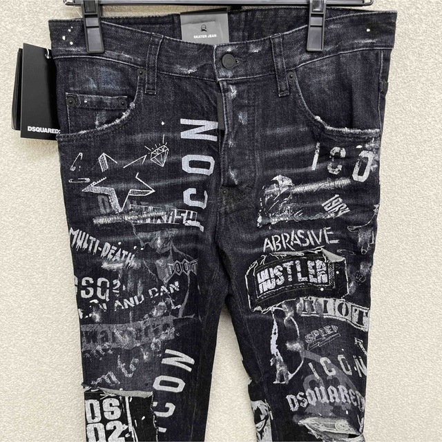 激レア☆DSQUARED2 デニムパンツ スケーター ロゴテープ ブラック L
