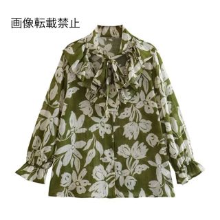 🎀4月新作🛍11042◇vintage レトロ 花柄 ボウタイ フリルブラウス (シャツ/ブラウス(長袖/七分))
