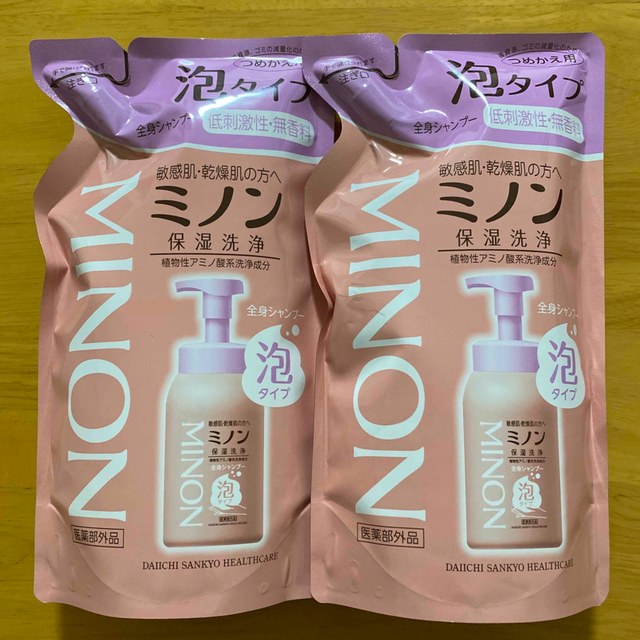 第一三共ヘルスケア(ダイイチサンキョウヘルスケア)のミノン 全身シャンプー 詰替用 400ML 2個 第一三共ヘルスケア【泡タイプ】 コスメ/美容のボディケア(ボディソープ/石鹸)の商品写真