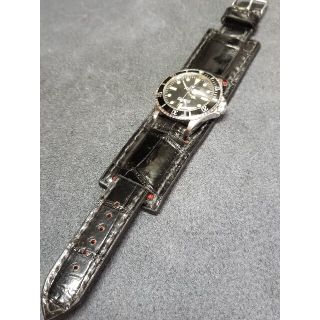 ロレックス(ROLEX)の20mm 本物　クロコダイル　ポールニューマンスタイル BUND　艶有り黒(レザーベルト)