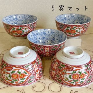 有田焼　吾山窯　どんぶり揃　5客セット　丼　赤絵花鳥　色絵　古伊万里