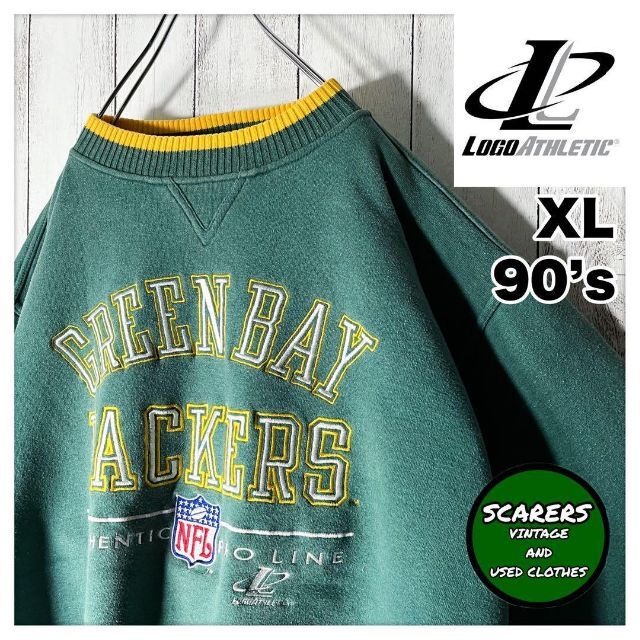 NFL XL 90s】ロゴアスレチック パッカーズ 総刺繍 スウェット 緑 激安