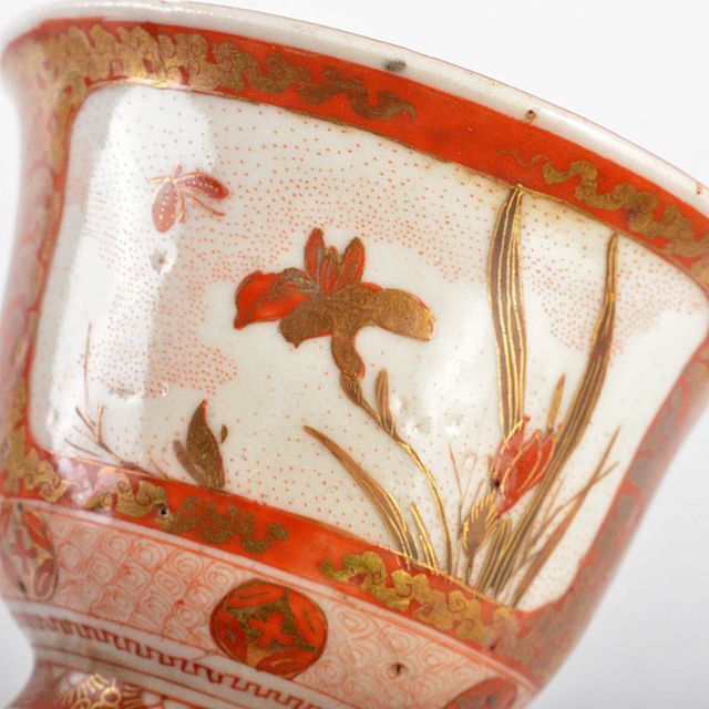 九谷焼 大日本九谷 北秀製 赤絵金彩 煎茶碗 五客 時代箱付 D 九谷焼 大日本九谷 北秀製 赤絵金彩 煎茶碗 五客 時代箱付 D