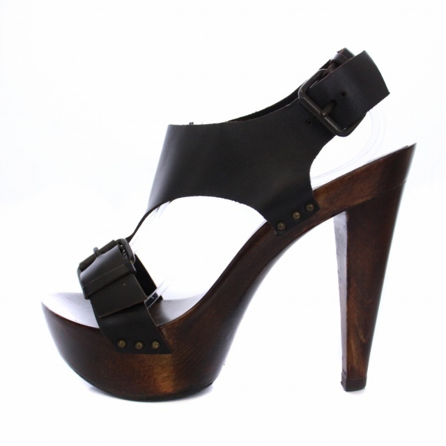 DEUXIEME CLASSE(ドゥーズィエムクラス)のドゥーズィエムクラス ウッドサンダル ハイヒール レザー 25cm 茶 レディースの靴/シューズ(サンダル)の商品写真