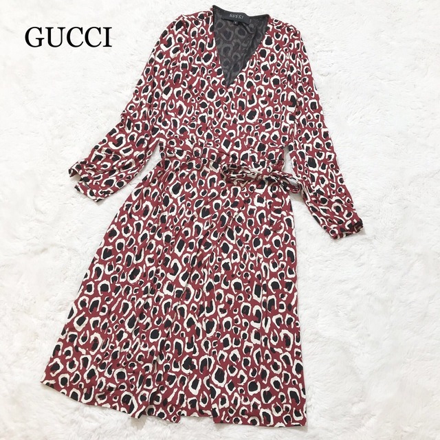 Gucci(グッチ)の【総柄☆極美品】GUCCI グッチ ロング丈ワンピース レーヨン100% S レディースのワンピース(ロングワンピース/マキシワンピース)の商品写真