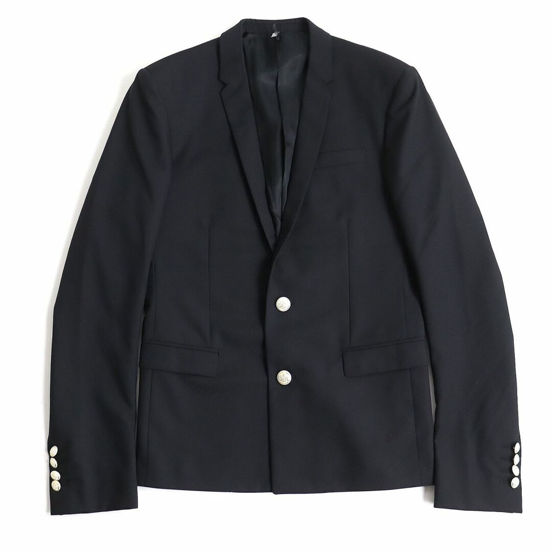 極美品◆Dior HOMME/ディオールオム ウール100％ ロゴボタン ナローラペル シングルジャケット/テーラードジャケット 黒 44 伊製 正規品 r04-st30328-643