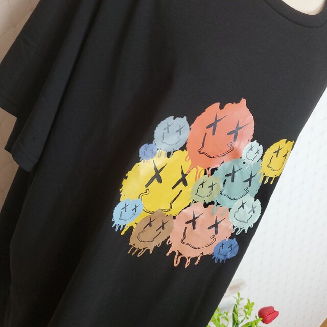 613『5L』ポイントブラックTシャツ♡チュニック♡大きいサイズ レディースのトップス(Tシャツ(半袖/袖なし))の商品写真