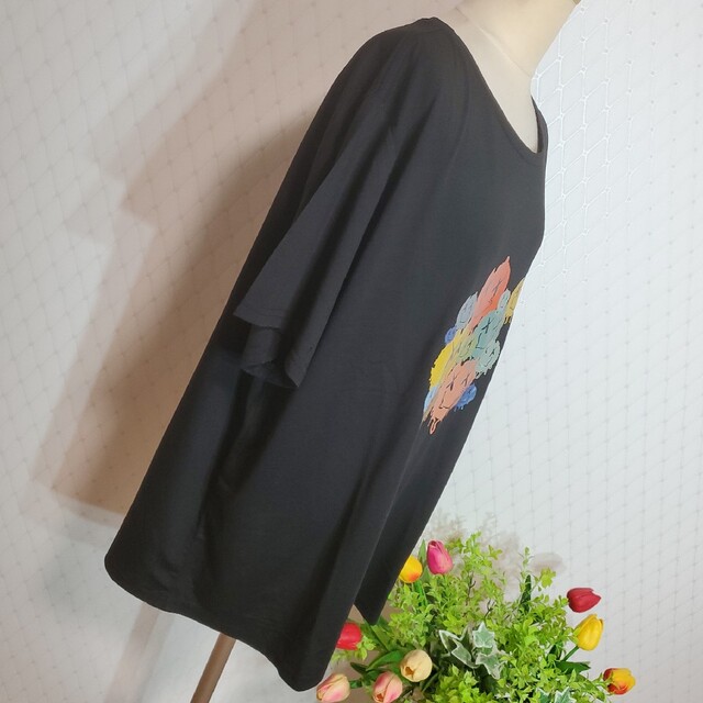 613『5L』ポイントブラックTシャツ♡チュニック♡大きいサイズ レディースのトップス(Tシャツ(半袖/袖なし))の商品写真