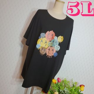 613『5L』ポイントブラックTシャツ♡チュニック♡大きいサイズ(Tシャツ(半袖/袖なし))