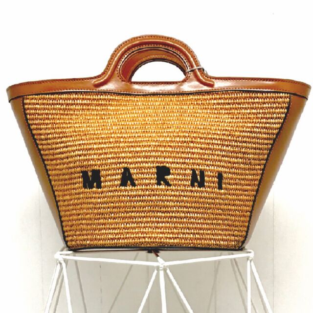 誕生日プレゼント - Marni MARNI SMALL BAG TROPICALIA ブラウン かごバッグ+ストローバッグ