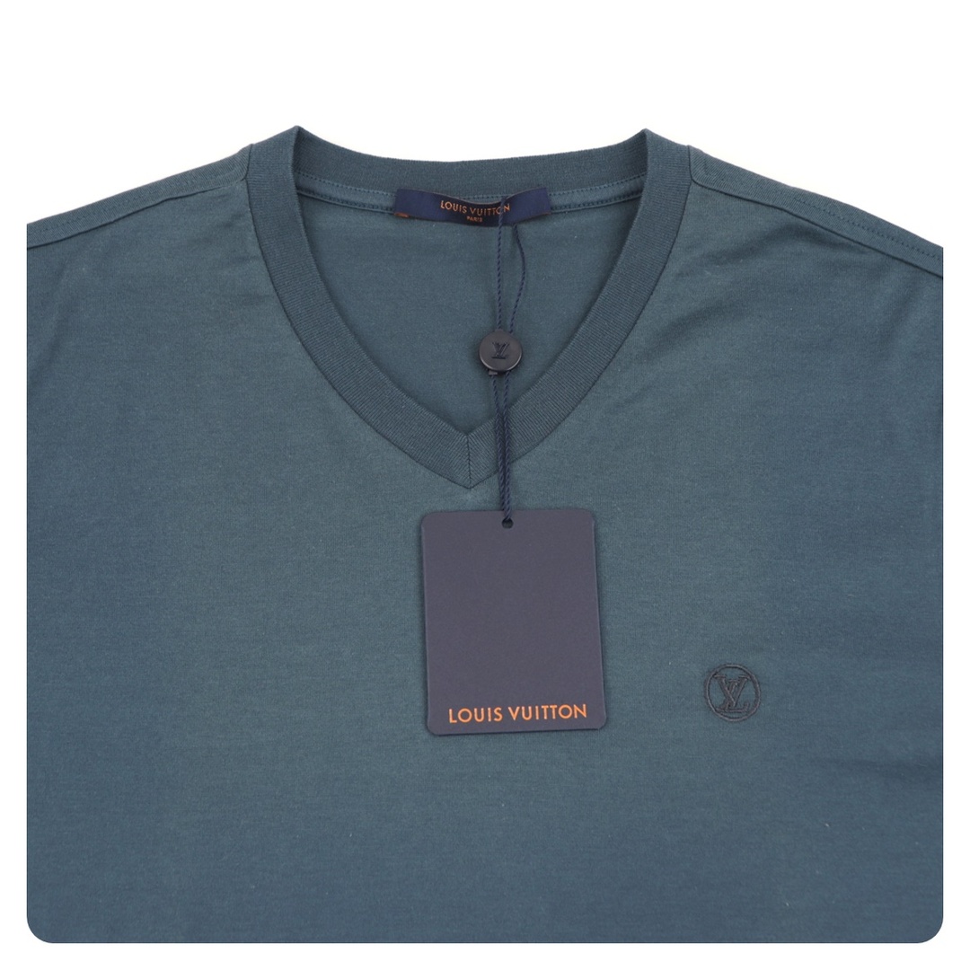 LOUIS VUITTON ロゴ Tシャツ Vネック ネイビーブルー メンズ S