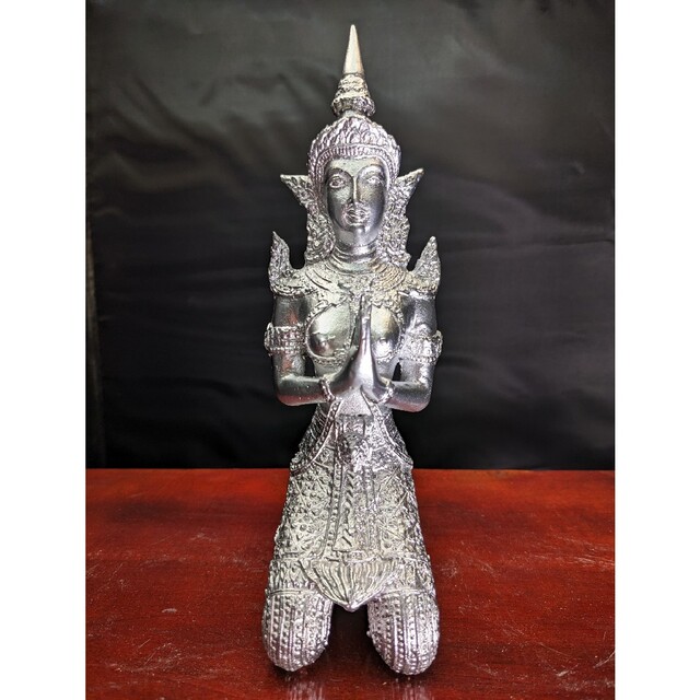 金属工芸☆a923、タイの仏像、神像　ブロンズ像　真鍮製　銀メッキ