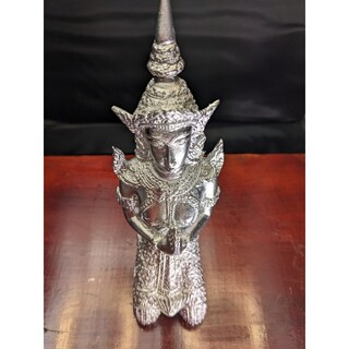 ☆a923、タイの仏像、神像　ブロンズ像　真鍮製　銀メッキ