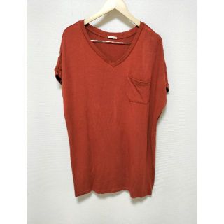 ジーユー(GU)のGU ジーユー ロング丈 VネックTシャツ オレンジ L 280592(Tシャツ(半袖/袖なし))