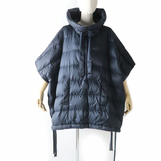 99cm着丈極美品☆正規品 MaxMara Tha Cube マックスマーラ ザ・キューブ 中綿入り ハーフZIP フード付き ポンチョ ネイビー M イタリア製　J10-st30329-643