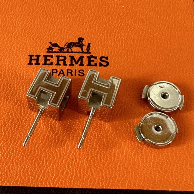 エルメス HERMES カージュドアッシュ Hキューブ ピアス ホワイト