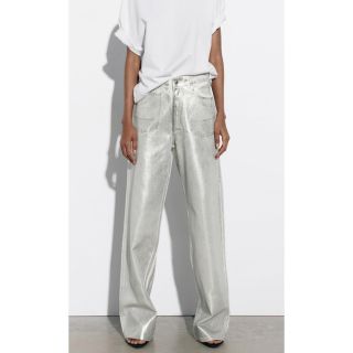 ザラ(ZARA)のZARA WIDE-LEG LOOSE-FIT TRF デニムパンツシルバー36(デニム/ジーンズ)