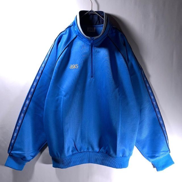 00s asics ハーフジップ トラックジャケット ジャージ 水色 M y2k