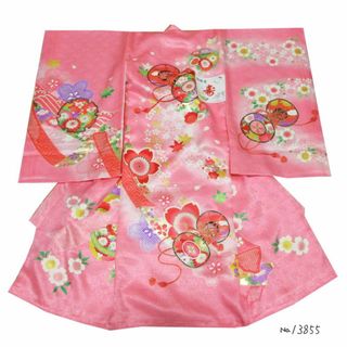 新品 日本製 正絹 お宮参り着物 女児 桃地 初着 お宮詣り のしめ 産着(浴衣)