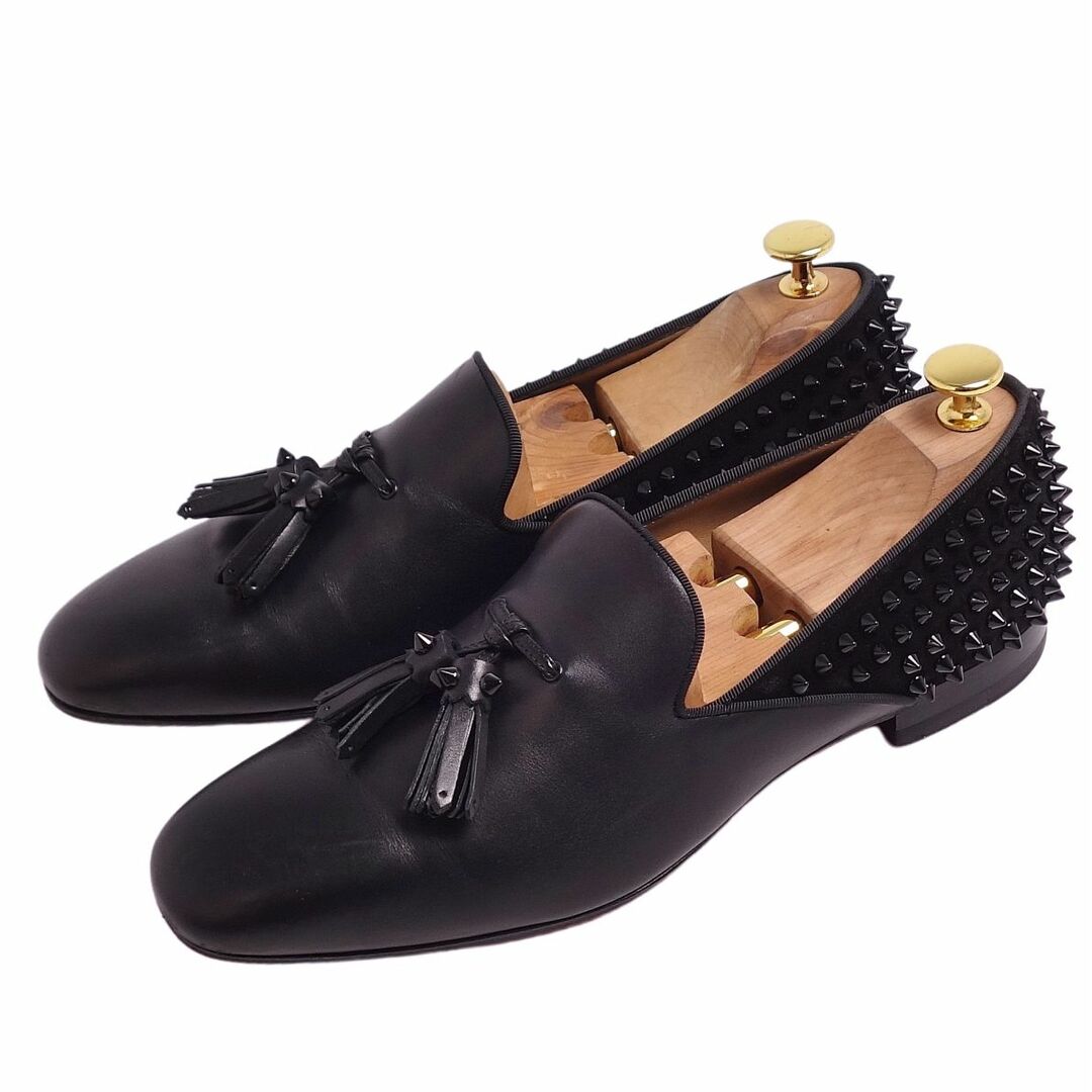 美品 クリスチャンルブタン Christian Louboutin ローファー スリッポン TASSILO FLAT スタッズ スパイク レザー シューズ メンズ 41(26cm相当) ブラック 1