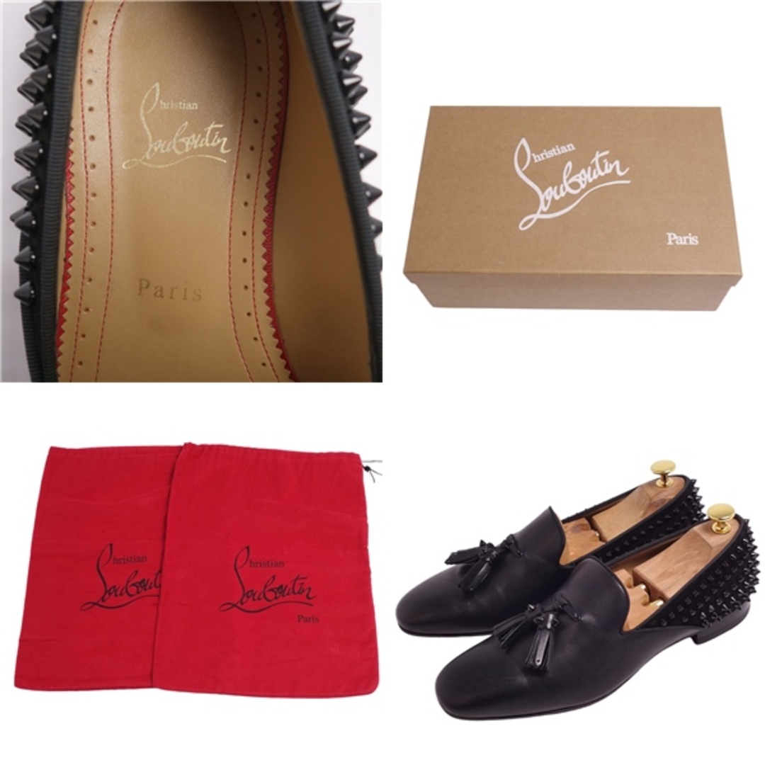 美品 クリスチャンルブタン Christian Louboutin ローファー スリッポン TASSILO FLAT スタッズ スパイク レザー シューズ メンズ 41(26cm相当) ブラック 8