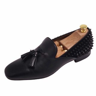 チャーチ(Church's)の美品 クリスチャンルブタン Christian Louboutin ローファー スリッポン TASSILO FLAT スタッズ スパイク レザー シューズ メンズ 41(26cm相当) ブラック(スリッポン/モカシン)