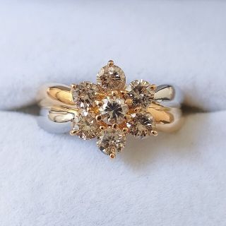 ブラウンダイヤモンド フラワー リング K18YG Pt900 1.00ct(リング(指輪))