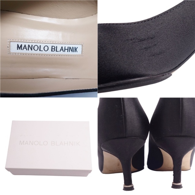 マノロ・ブラニク Manolo Blahnik パンプス ハンギシ サテン ヒール シューズ 靴 レディース イタリア製 37(24cm相当) ブラック