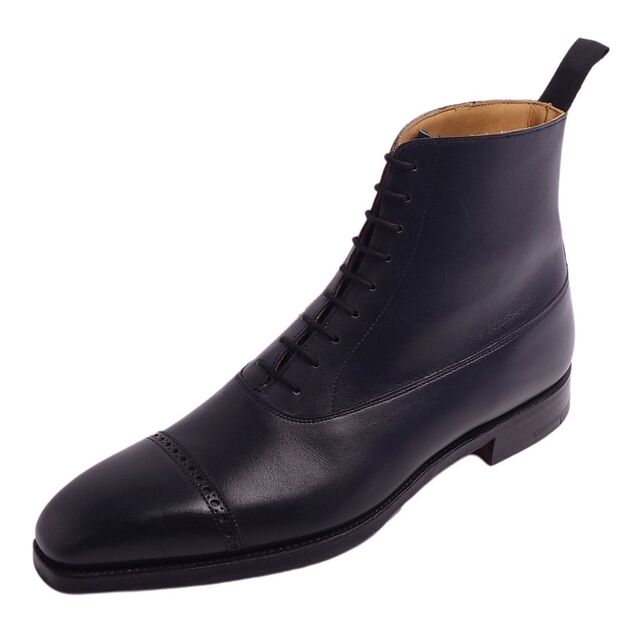 約10cm筒高さ美品 クロケット&ジョーンズ Crockett&Jones SHIPS別注 ブーツ バルモラル BALMORAL レースアップ カーフレザー シューズ 靴 メンズ 7E(25.5cm相当) ネイビー