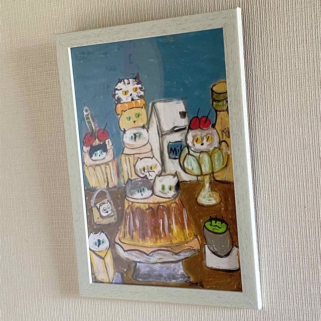 絵画。壁掛け原画【Cute cat cake】0 3