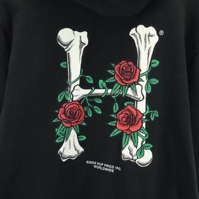 HUF - ハフ ロゴプリント スウェットパーカー S 黒 HUF バラ 裏起毛