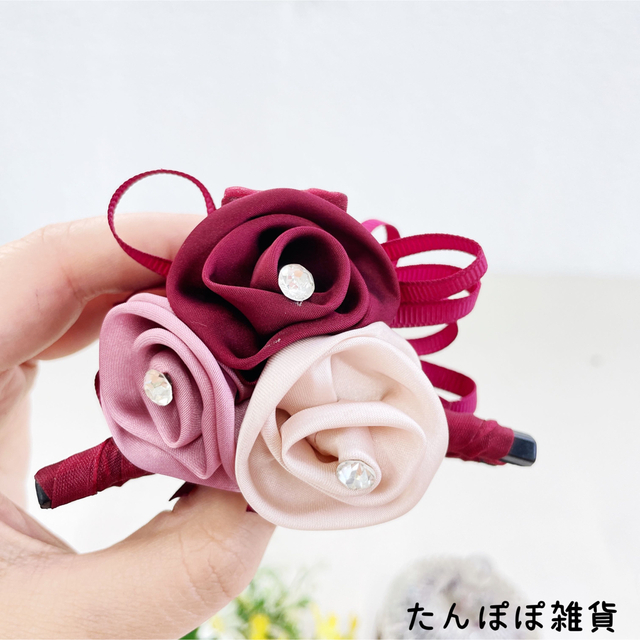 新品高品質可愛い 両面三つ花バンスクリップヘアクリップ 9cm 薔薇